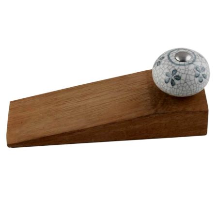 2 Pieces Grey Floral Crackle Ceramic Wooden Door Stopper